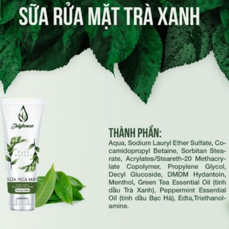 Sữa rửa mặt tinh dầu trà xanh JULYHOUSE - an toàn, lành tính, hút nhờn, se khít lỗ chân lông (Tuýp 100ml)