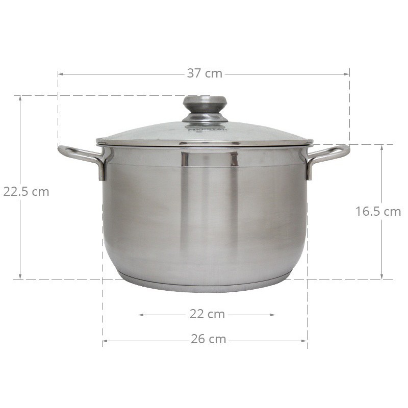 Nồi inox 3 đáy nắp kính 26cm FIVESTAR N26-3DG