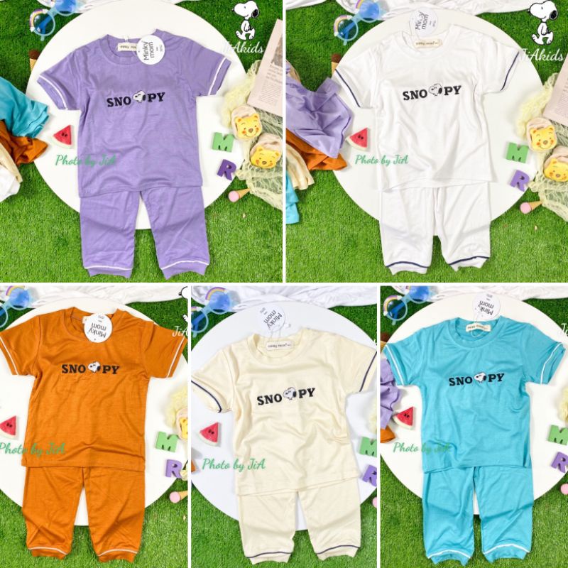 Bộ Tay Ngắn, Quần Dài THUN LẠNH MINKY MOM Thêu Hình Chó Snoopy Dễ Thương Cho Bé trai bé gái từ 7-19kg