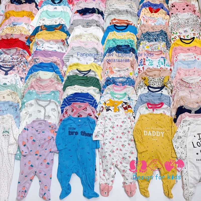 Sleepsuit tiny, bộ body dài tay xuất dư kèm BAO TAY LẬT cho bé SINH NON, SƠ SINH THIẾU THÁNG, SINH ĐÔI