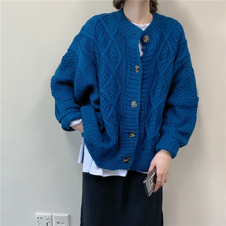 Áo khoác cardigan dệt kim cổ tròn màu sắc thời trang thu đông Hàn Quốc cho nữ