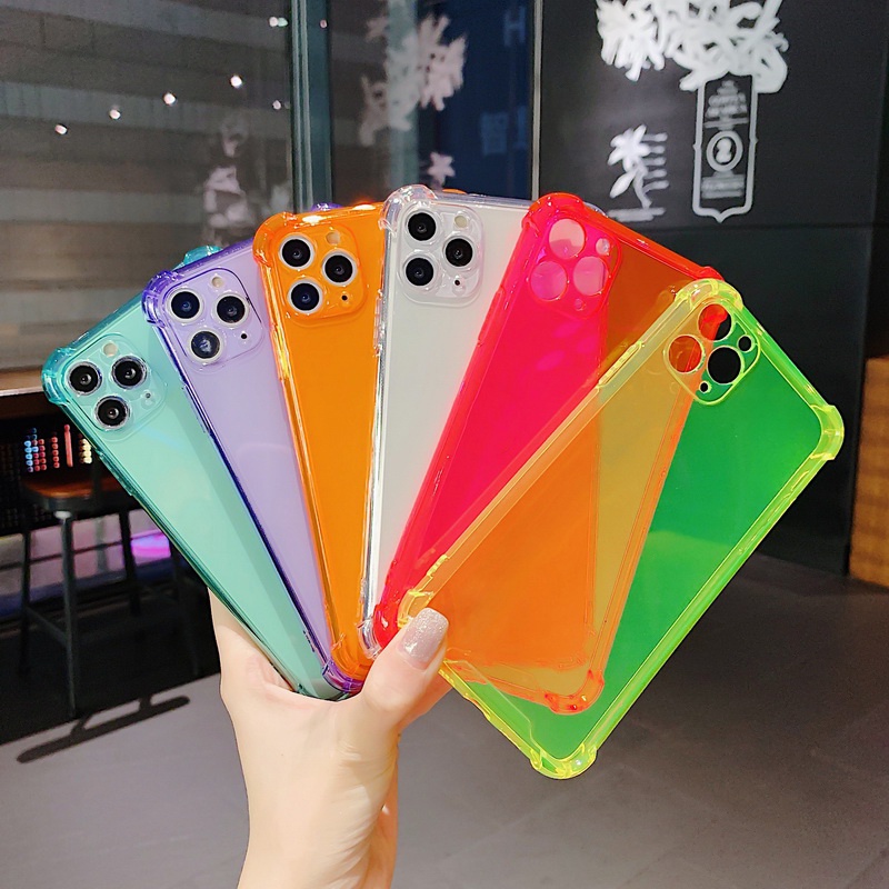 Ôp Điện Thoại Silicon Dẻo Trong Suốt Màu Huỳnh Quang Có Túi Khí Chống Sốc Cho iphone 15 14 13 12 11 pro max xs xr x 8 + 7 plus Ốp