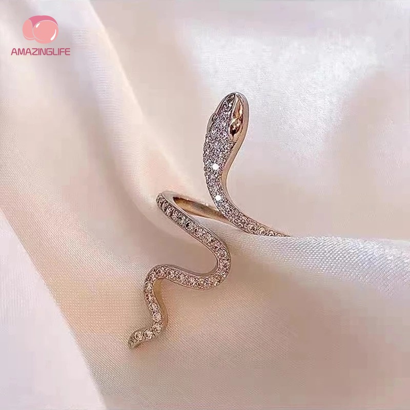 Nhẫn Đeo Tay Kim Loại Hình Rắn Đính Đá Zircon Thời Trang Nữ