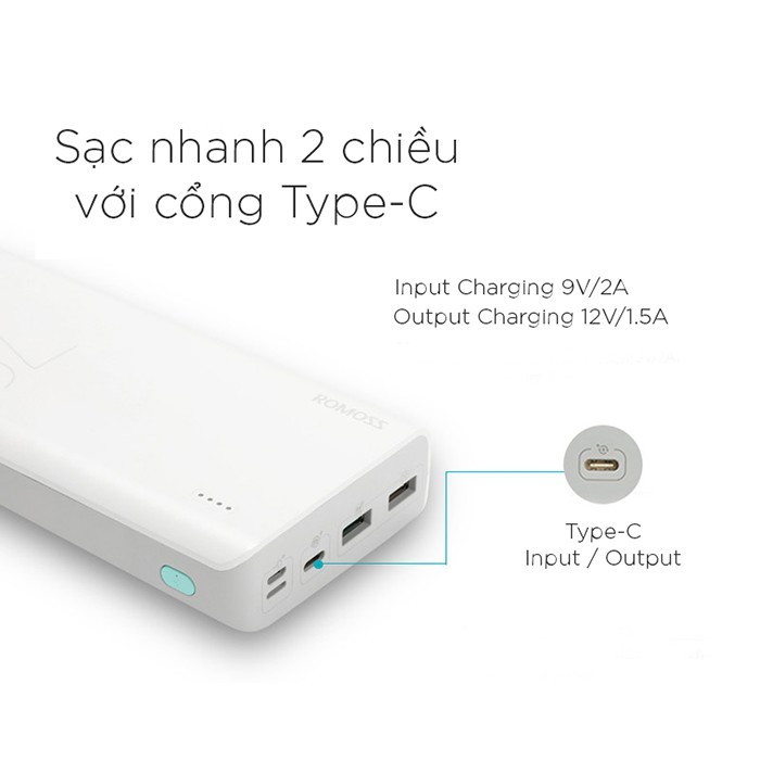 Sạc Dự Phòng Romoss Sense 8 Plus 30000mah Quick Charge 3.0 PD 18W 3 Cổng Sạc Vào - BH 1 Năm | Romoss Sense 8+