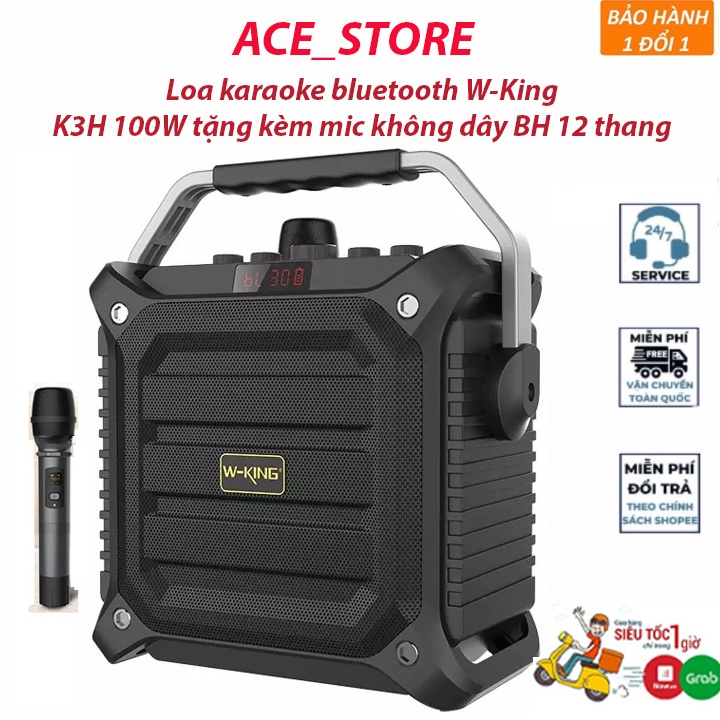 [Mã ELHACE giảm 4% đơn 300K] Loa karaoke bluetooth W-King K3H 100W tặng kèm mic, Loa di động, Pin cực lâu - BH 12 tháng