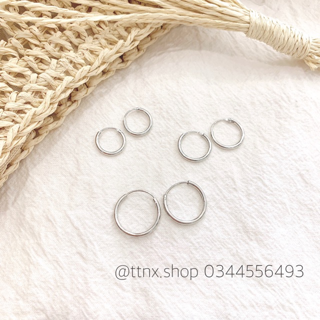 Khuyên tai bạc tròn nhỏ unisex ⚡FREESHIP⚡ 3 size 10mm, 15mm, 18mm