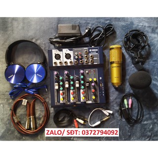 Combo míc thu âm hát karaoke online bm900 bàn trộn âm mixer yamaha f4 usb tặng tai nghe 450