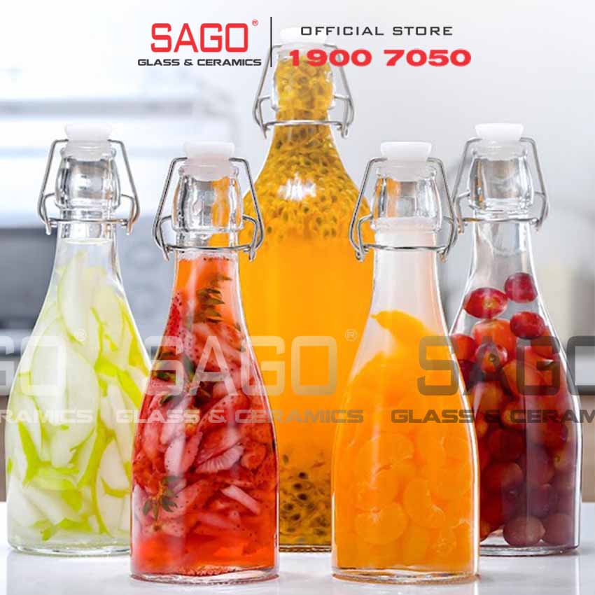 Chai Thủy Tinh Nắp Cài Giara Lùn 250Ml | 500Ml , Nắp Gài Thép