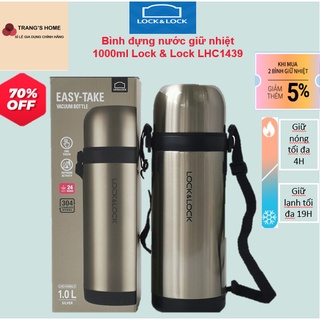 Bình nước giữ nhiệt, Bình Giữ Nhiệt Lock&Lock Easy Take Vacuum Bottle LHC1439 Bằng Thép Không Gỉ, Dung Tích 1Lít