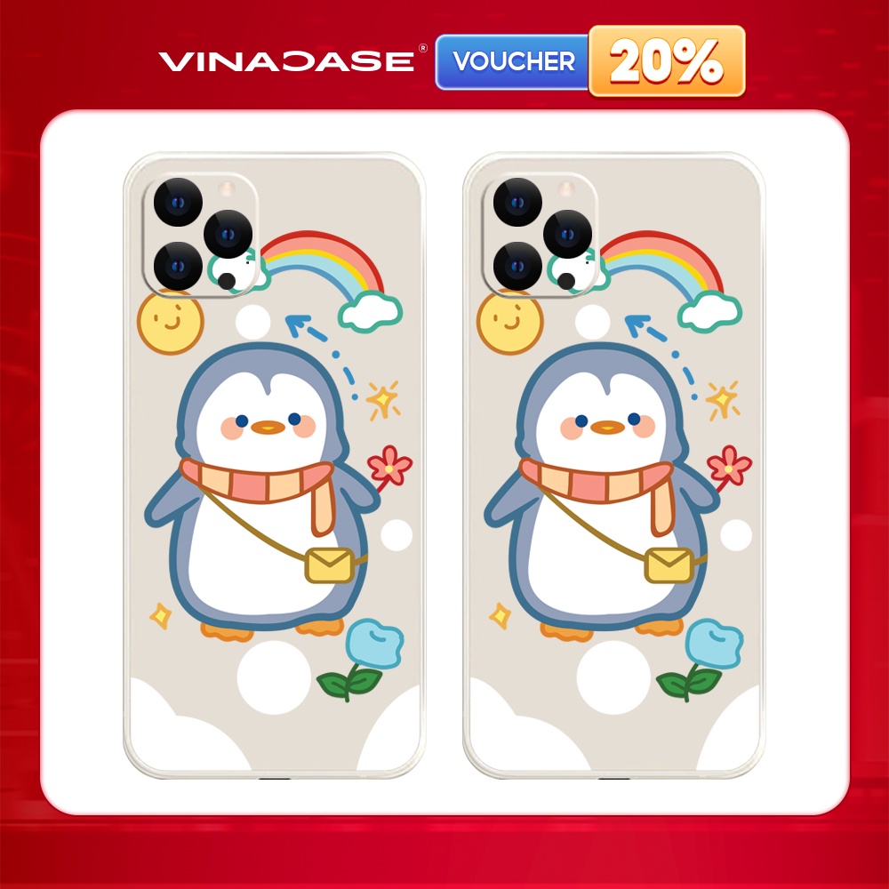 Ốp lưng Vina Case Iphone 6S/7 Plus/X/Xr/...Silicone TPU dẻo viền vuông bảo vệ camera hình Chim cánh cụt