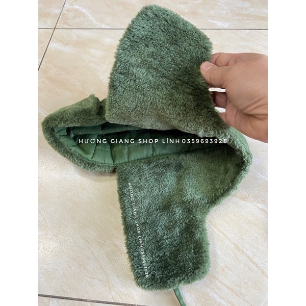 Mũ lông mùa đông màu xanh lính chống rét đẹp