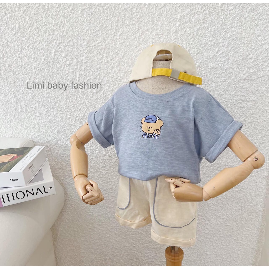 Bộ cotton xước cộc in gấu Limi cho bé