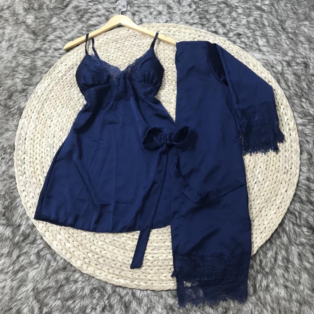 Váy Ngủ Sexy -FREE SHIP-  Váy Ngủ sexy Kèm Áo Choàng Vải Satin Chất Siêu Mát Dáng Siêu Xinh <SALE 50%> | BigBuy360 - bigbuy360.vn