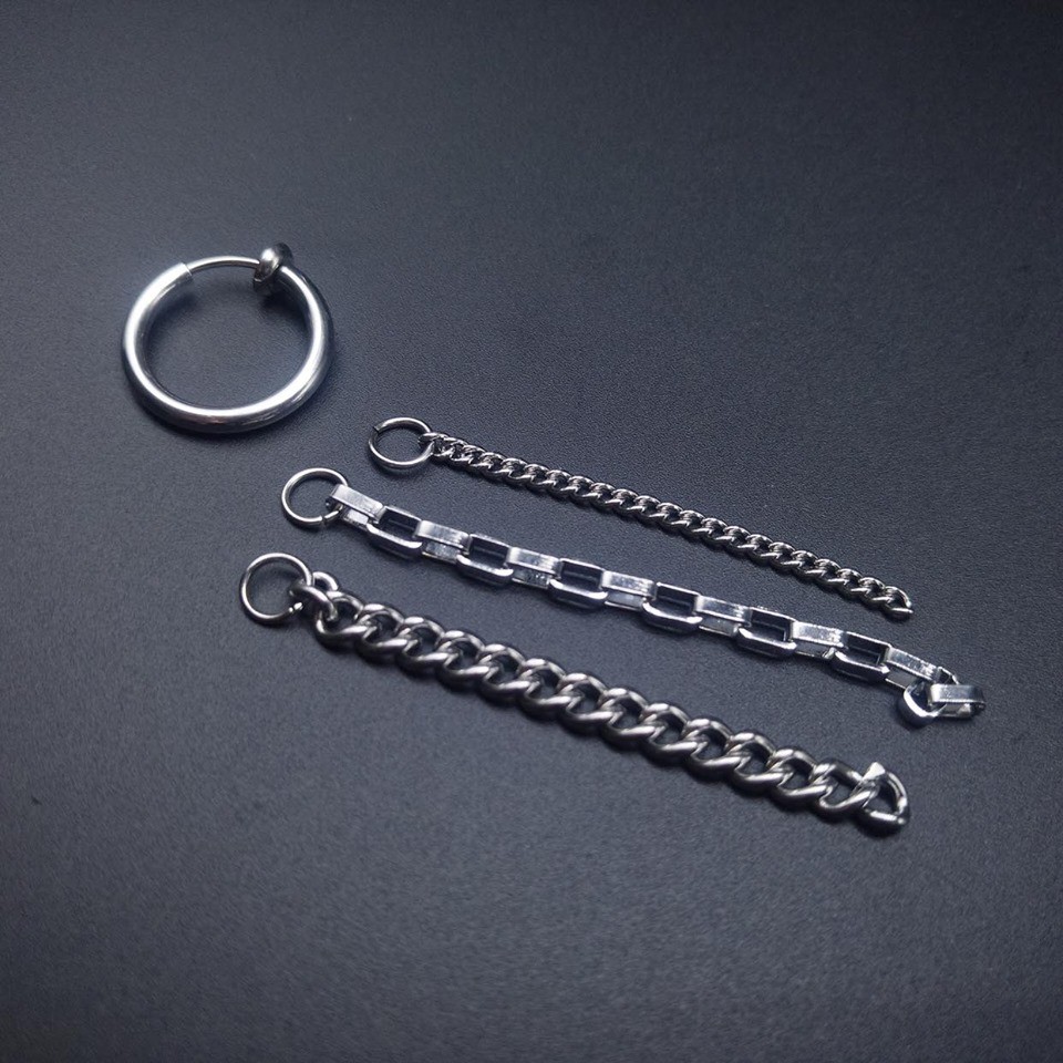 Triple Chain Hoop Ear Cuff kẹp tai titan không cần xỏ lỗ phối xích không gỉ không đen không dị ứng nam nữ Unisex