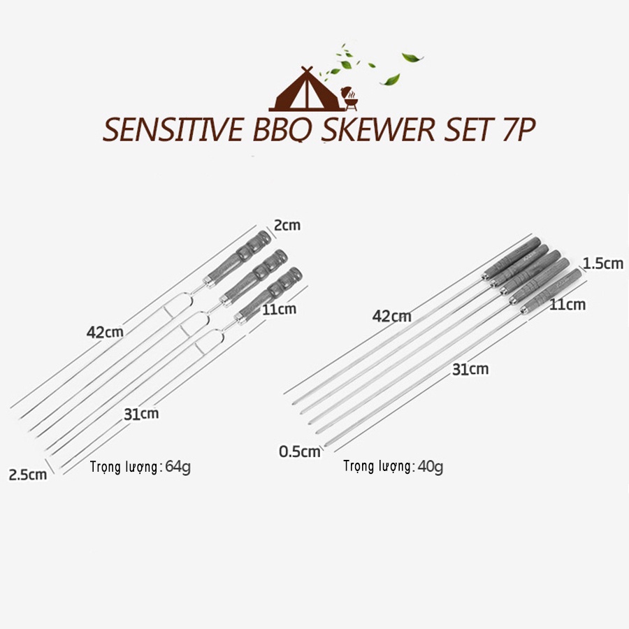 Bộ dụng cụ 7 que xiên nướng bằng thép không gỉ tiện dụng dùng khi đi dã ngoại, nấu nướng tại nhà tiệc tùng bạn bè