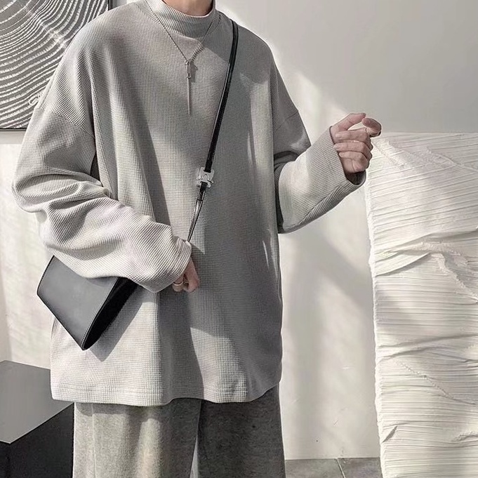 Thời trang nam Hàn Quốc Áo len cao cổ rời đơn giản Áo len dài tay Unisex