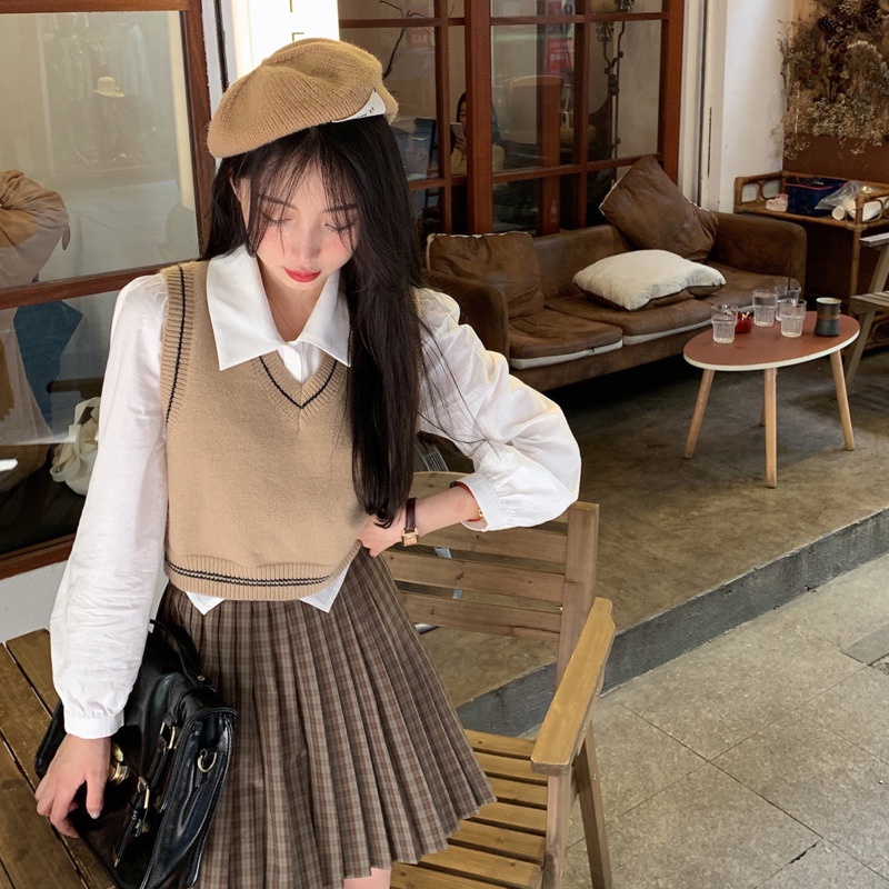 Áo khoác len không tay cổ chữ V phong cách Hàn Quốc | BigBuy360 - bigbuy360.vn