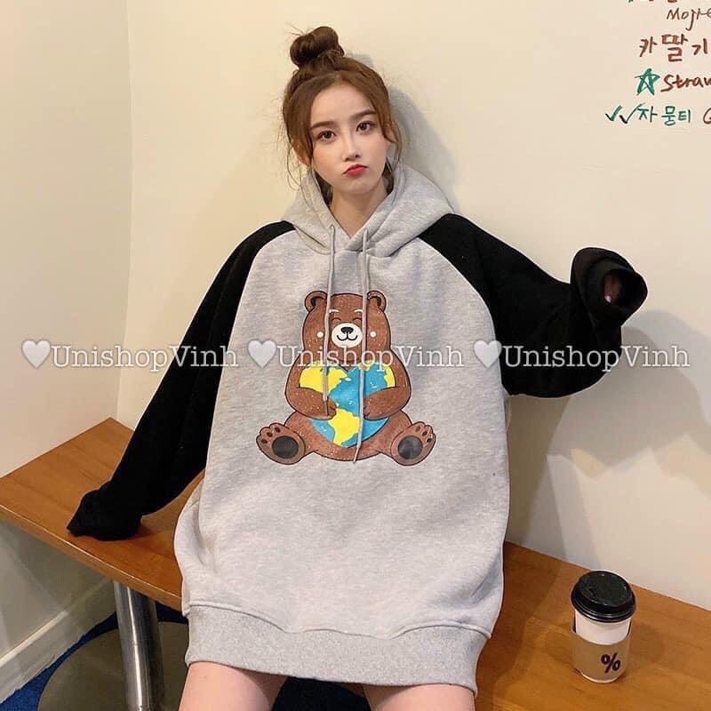Áo hoodie gấu phối tay freesize dành cho nam và nữ