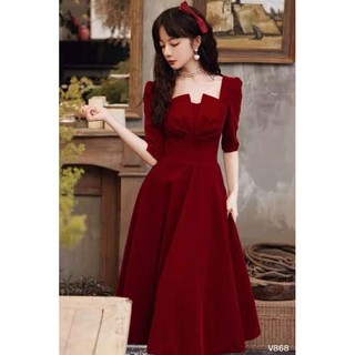 VÁY NHUNG ĐỎ THIẾT KẾ (video ảnh thật)