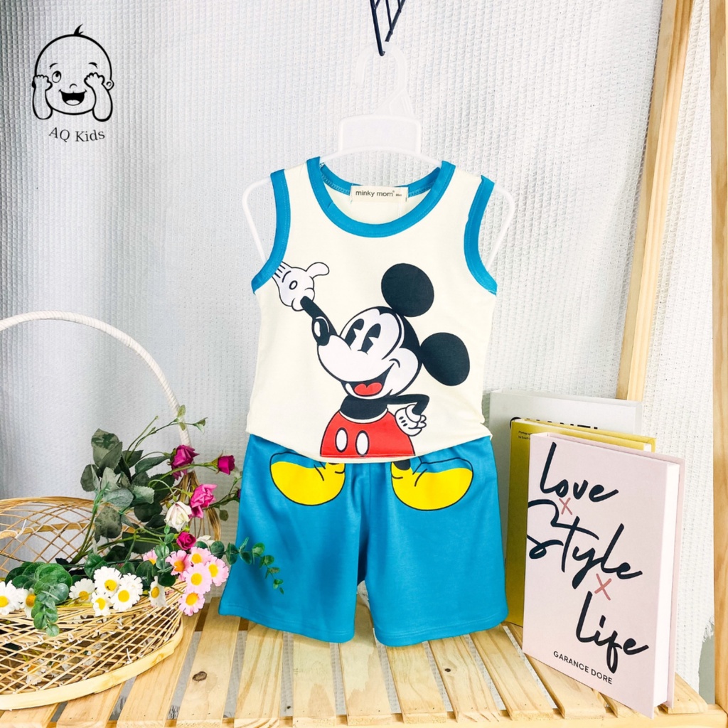 [BÉ 7-30kg] Bộ thun lạnh bé trai bé gái in chuột mickey Size 80-170 cho bé Unibaby BLMC