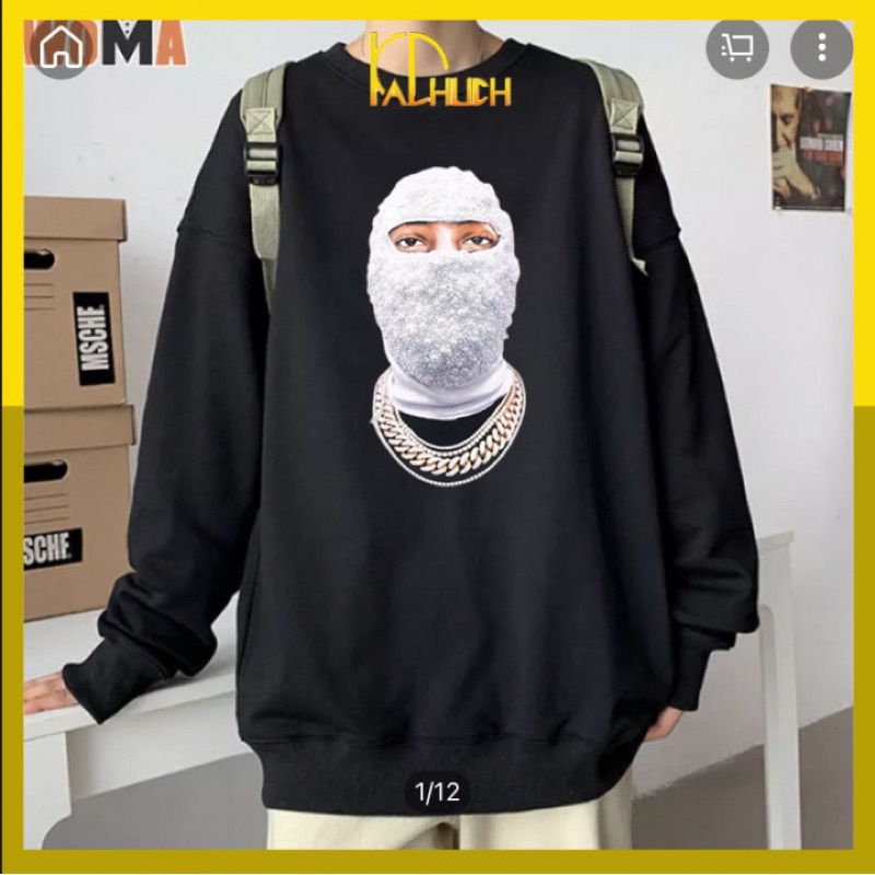 Áo sweater nam in hình mặt người ngầu chất style