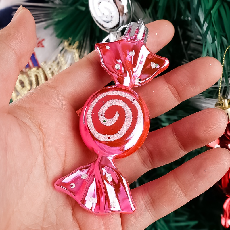 Set 6 Mặt Dây Chuyền Kẹo Mút / Cây Thông Noel Mạ Điện / Kẹo Sơn Có Thể Tái Sử Dụng Trang Trí