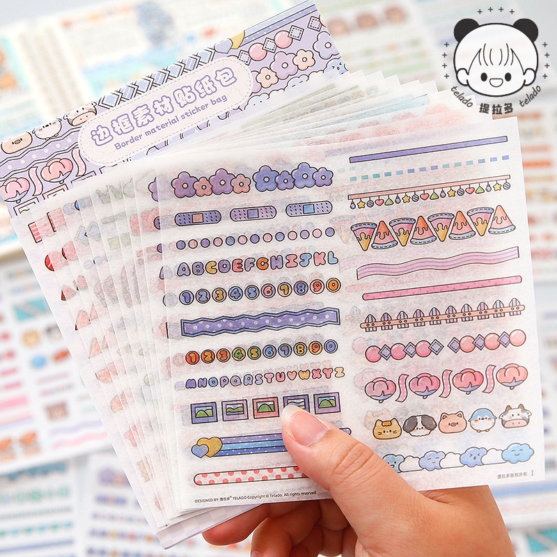 Peach 10Pcs Lovely girl border material washi stickers Journal Scrapbook Decor Sticker
