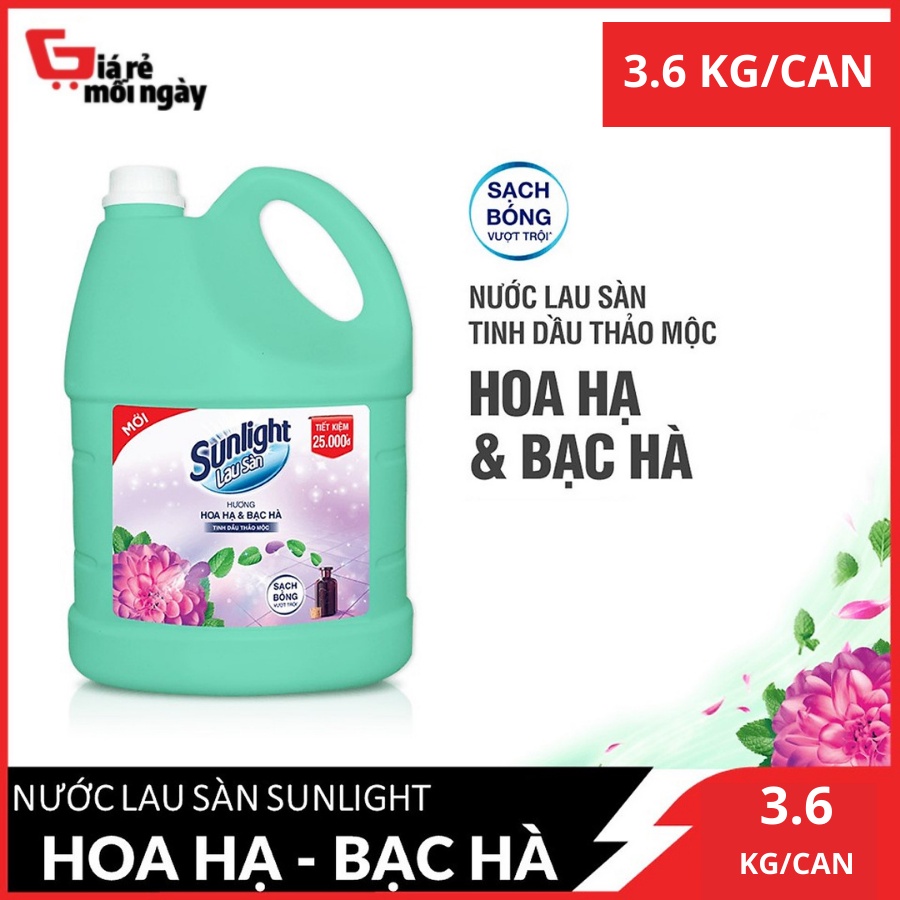 Nước Lau Sàn sunlight chanh &amp; lá bạc hà 3,6L