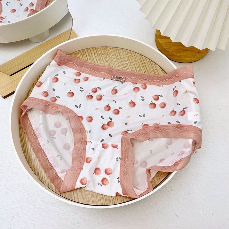 Quần Lót Phối Ren Họa Tiết Trái Cherry Đính Nơ Chất Liệu Co Giãn Thoáng Khí Thời Trang Hàn Quốc Cho Nữ nội y xanh chất c