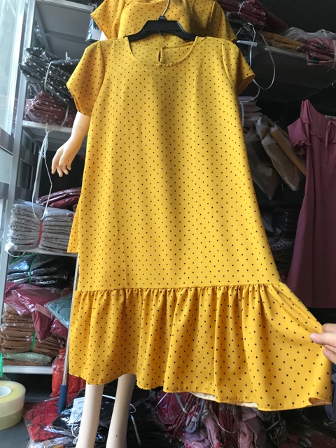 (Xả lỗ cho hết )Váy bầu đẹp dáng xuông chấm bi