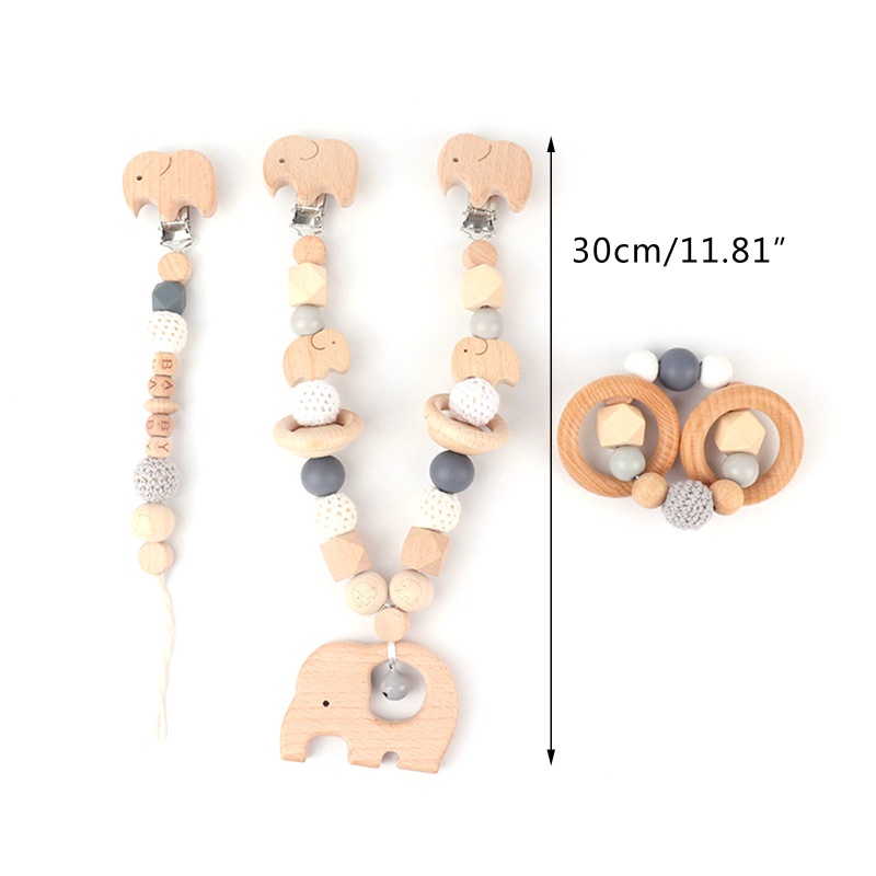 Set 3 Dây Đeo Núm Vú Giả Gắn Xe Đẩy Em Bé Hình Chú Voi Dễ Thương