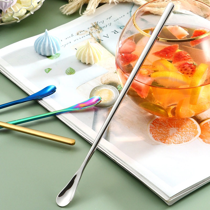 Muỗng cà phê bằng thép không gỉ nhiều màu sắc với tay cầm dài / khuấy đánh bóng