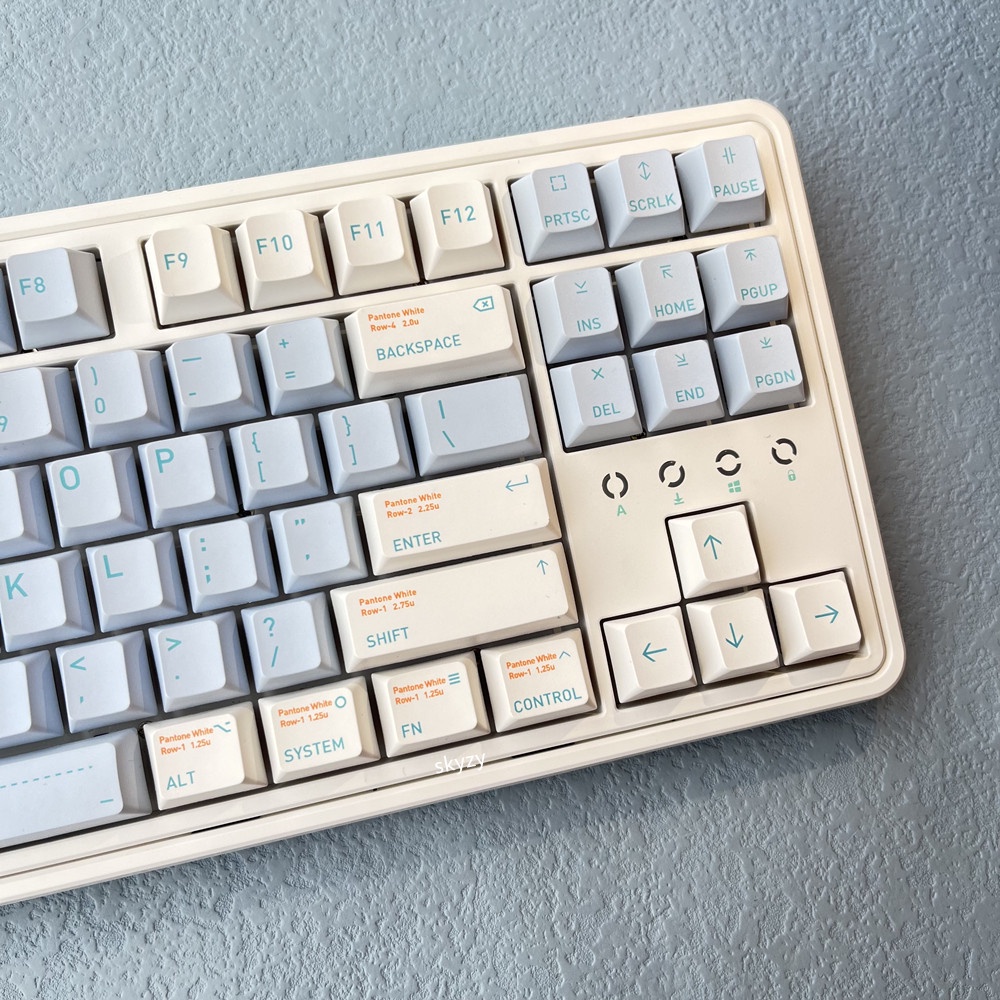 Màu xanh nhạt Keycaps Cherry Cấu hình màu xanh trắng Bàn phím cơ PBT DYE-SUB Bàn phím cơ Keycap 130 phím