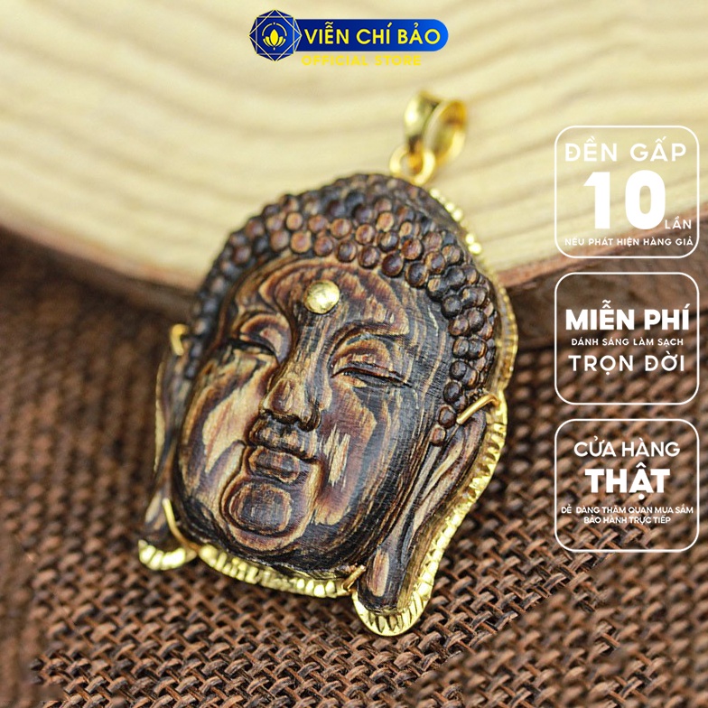 Mặt Phật Tổ trầm hương sánh chìm bọc vàng 14K phụ kiện trang sức Viễn Chí Bảo M700002