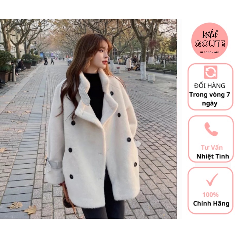 Áo Khoác Lông Cừu Có Đai Cúc Đen Chất Liệu Lông Cừu Đẹp Wild.Goute | BigBuy360 - bigbuy360.vn