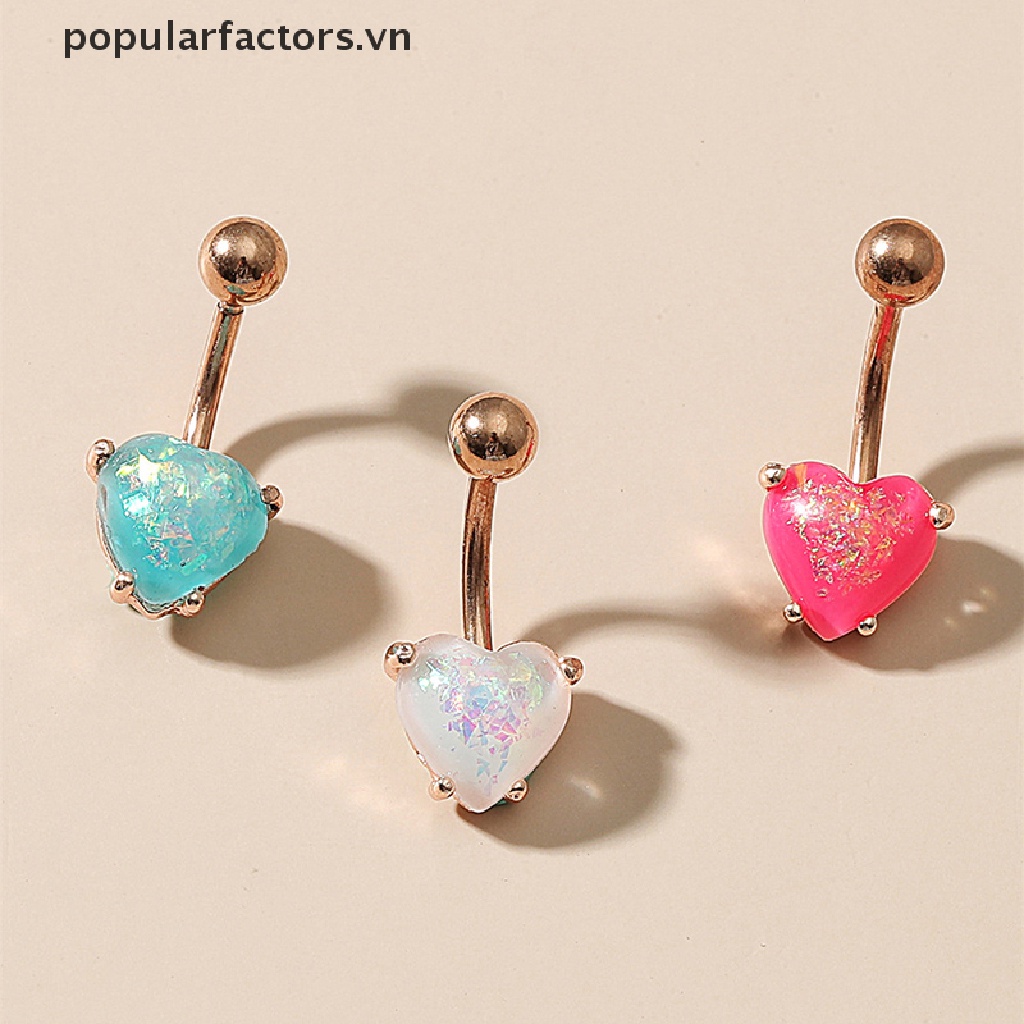 Khuyên Rốn Bằng Thép Không Gỉ Đính Đá Hình Trái Tim