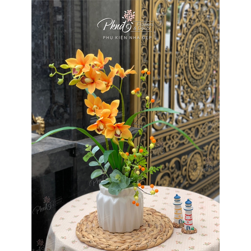 Chậu hoa lan hồ điệp giả để bàn đẹp PKND FLOWERS &amp; DECOR