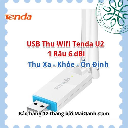 Tenda U2 - Usb Thu Wifi Cho Máy Tính Tốc Độ 150mbps 1 Anten 6 Dbi - Thu Xa, Phát Khỏe, Ổn Định