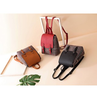 [BALO NỮ THỜI TRANG] BA LÔ NỮ VẢI CARO PHỐI DA CAO CẤP SIÊU CUTE 194-B1301 🎒 🎒 🎒