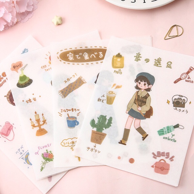 Set 8 tấm hình dán sticker cô gái ngộ nghĩnh