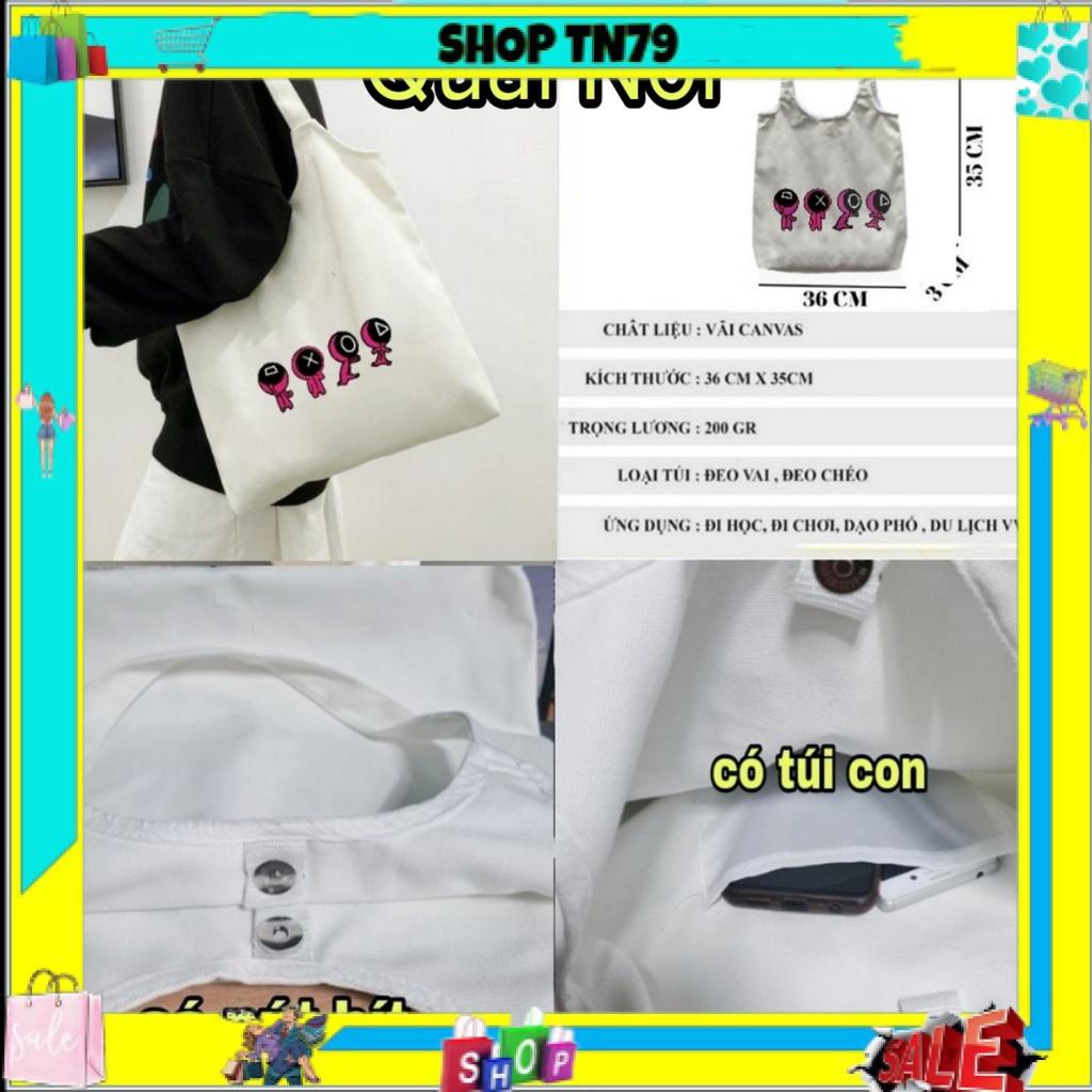Túi tote vải canvas đeo vai rẻ đẹp phong cách Hàn Quốc đi học , đi chơi kute M-1