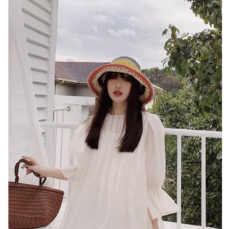 Mũ cói đan nhiều màu che nắng du lịch - Maben