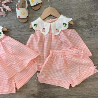 Bộ Hồng Kẻ Caro Cho Bé Bao Chất