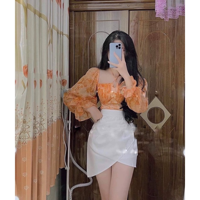 ( mẫu mới) set áo voan tơ, chân váy kaki mango siêu hot