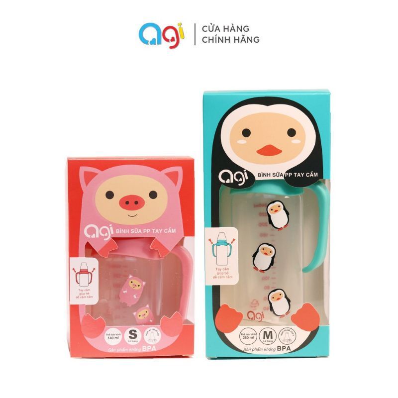 Bình Sữa Agi Cổ Hẹp 140ml, 250ml Có Tay Cầm