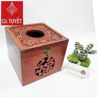 Hộp gỗ hương đựng giấy trạm hoa dây cao cấp