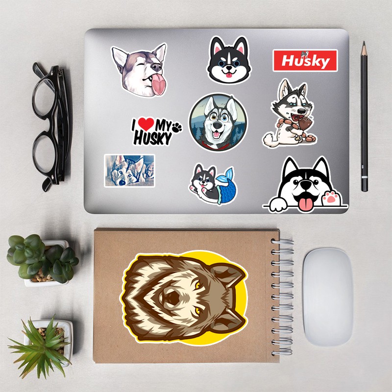 [ Xưởng Bán Sỉ  Sticker ] Set 50 Sticker Chủ Đề Chó Husky Dán Nón Bảo Hiểm Chống Thấm Nước