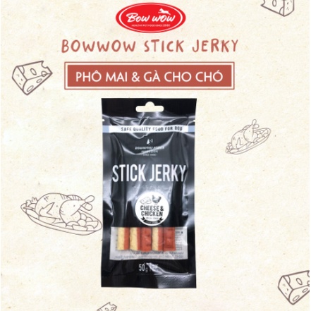 BOWWOW CHEESE &amp; CHICKEN Stick Jerky 50g _ Phô Mai mix thịt gà que cho chó 50g