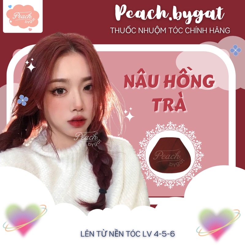 Thuốc nhuộm tóc màu NÂU HỒNG TRÀ không cần sử dụng thuốc tẩy tóc của Peach.bygat