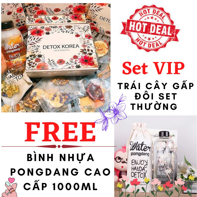 Set Detox Trái cây sấy khô 30 gói VIP - TẶNG Kèm Bình PONGDANG Nhựa 1000ml Cao Cấp + Túi vải + Hộp